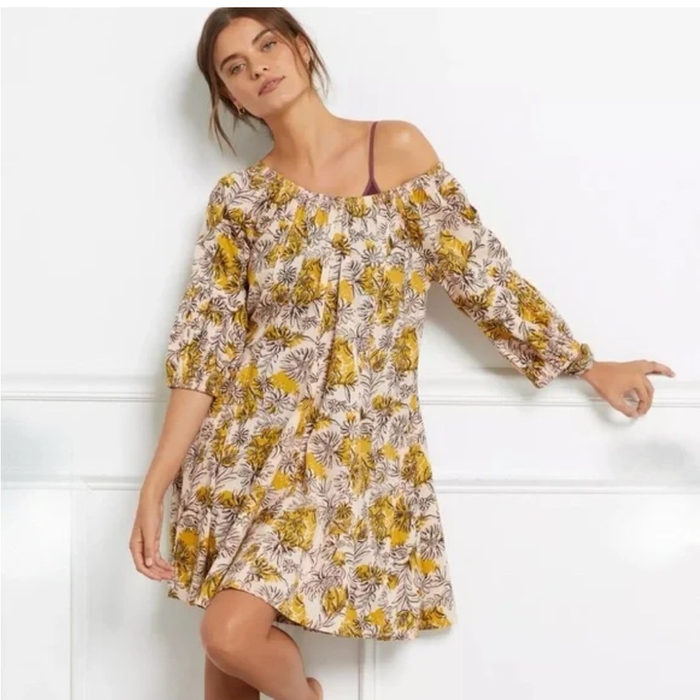 Anthropologie Daily Practice Mollie Floral Off-Shoulder Dress Sz Small